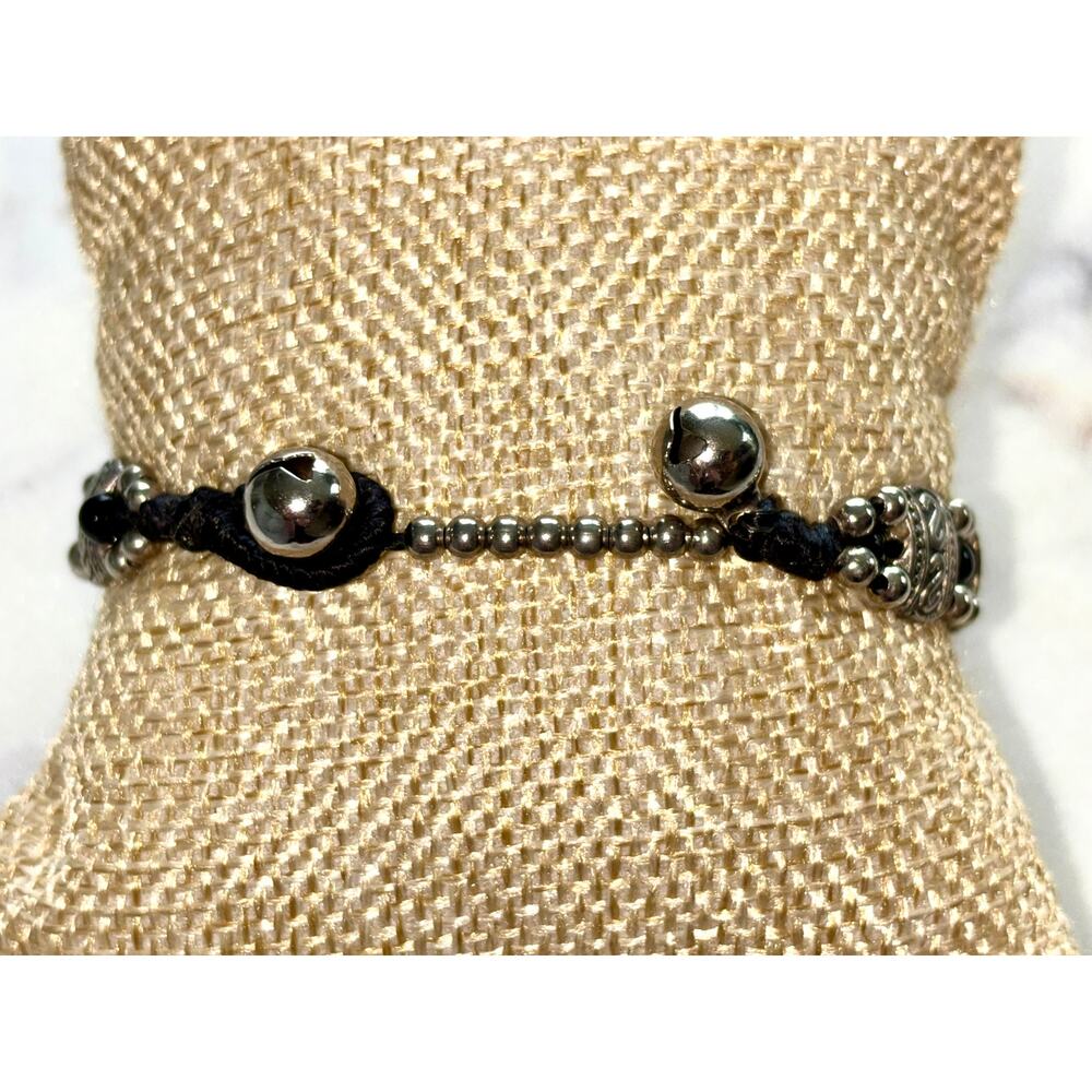Vintage Silver Bracelet with Black Beaded Accents - Picture 6 of 9